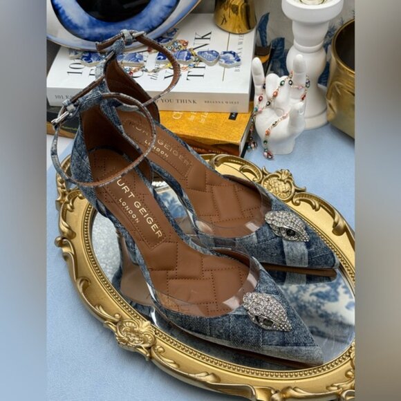 🆕 KURT GEIGER LONDON 🧿 NWOB Belgravia Denim Vinyl High Heel - Sz 37 US 7 - Picture 8 of 15